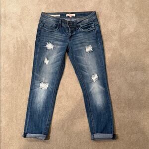 Dollhouse Distressed Straight Leg Jeans in Blue